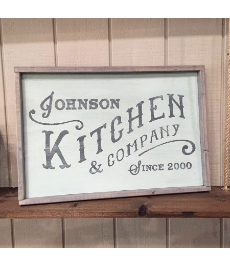 ARW Custom Wood Sign - Kitchen and Co Name - 18"x26" Framed Wood Sign
